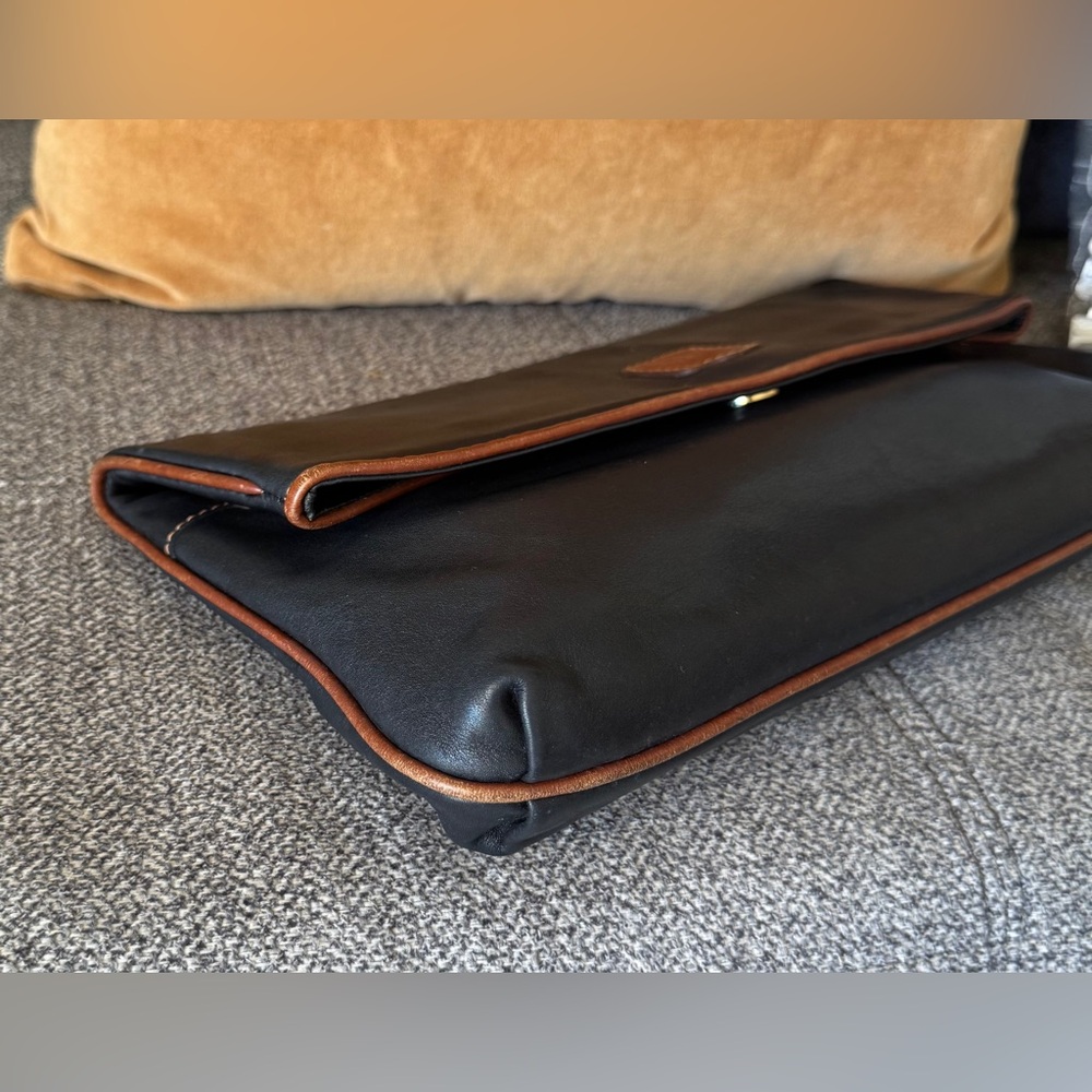 Celine Black Vintage Leather Envelope Clutch with Brown Trim - Picture 6 of 14